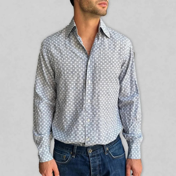 Canali Men's Dot Crosshatch Long Sleeve Dress Shirt Size S - Picture 1 of 7